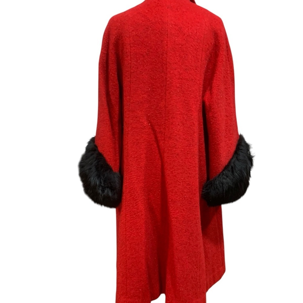 Vntg 50’s Volup Lilli Ann Red wool Coat with Black Fur Trim size XL - Picture 7 of 11